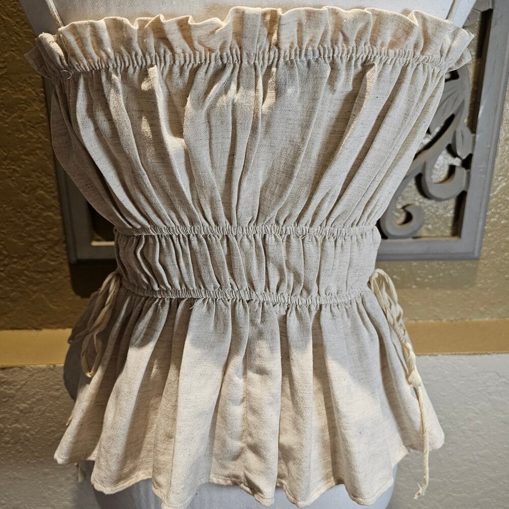 Zara XS Linen Blend Peplum Cami Top Cottagecore Coquette Romantic Milkmaid - Picture 10 of 13